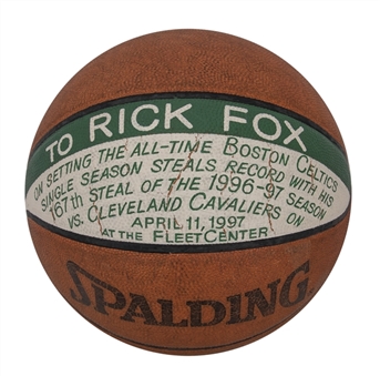 1997 Rick Fox Boston Celtics Game Used and Painted Basketball for Setting Celtics Single Season Steals Record (Fox LOA)